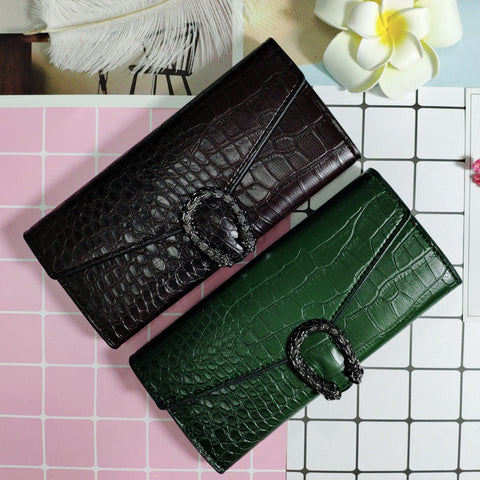 Long Multifunctional Leather Bag Fashionable Crocodile Pattern Wallet Bag