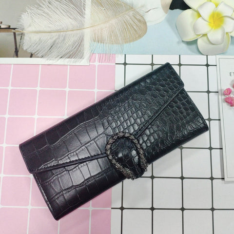 Long Multifunctional Leather Bag Fashionable Crocodile Pattern Wallet Bag