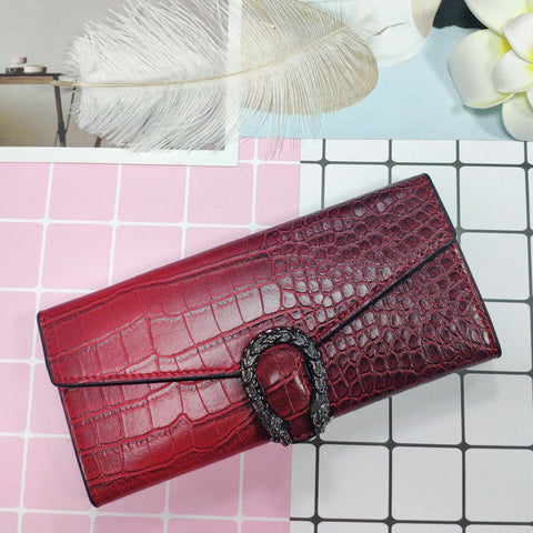 Long Multifunctional Leather Bag Fashionable Crocodile Pattern Wallet Bag