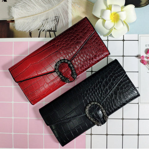 Long Multifunctional Leather Bag Fashionable Crocodile Pattern Wallet Bag