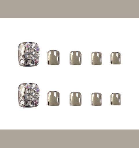 Silver Metal Glass Rhinestone Toenails