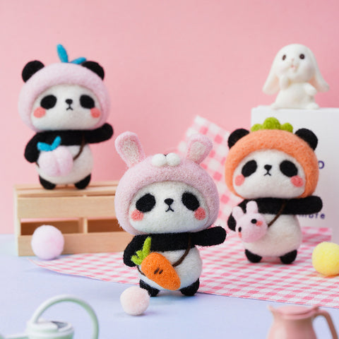 Panda wool felt diy handmade pendant decoration poke show doll