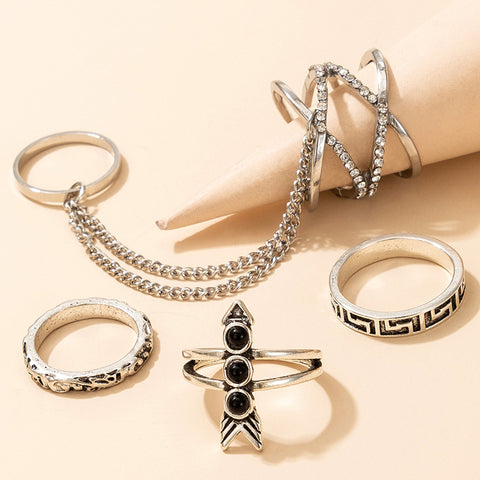 Western Style Diamond Chain Ring Four Pieces Inpluser