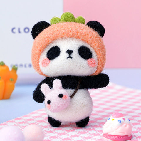 Panda wool felt diy handmade pendant decoration poke show doll