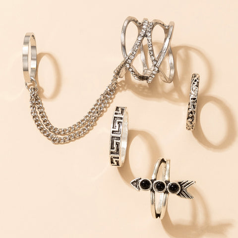 Western Style Diamond Chain Ring Four Pieces Inpluser