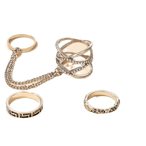 Western Style Diamond Chain Ring Four Pieces Inpluser