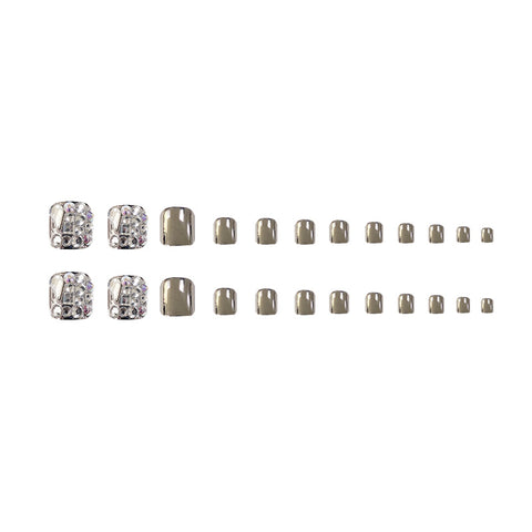 Silver Metal Glass Rhinestone Toenails