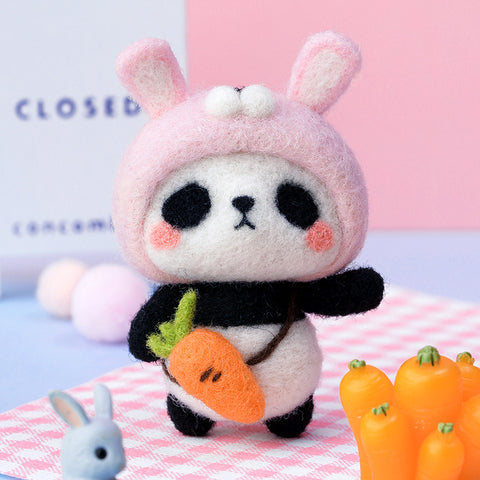 Panda wool felt diy handmade pendant decoration poke show doll