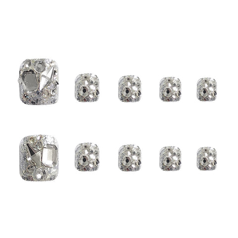 Short Flash Full Diamond Silver Fashion Wearable Toenails