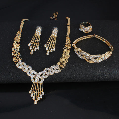 New Fashion Alloy Jewelry Set Bridal Necklace Earrings Wedding Four-piece Set