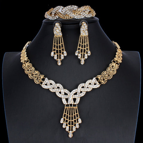 New Fashion Alloy Jewelry Set Bridal Necklace Earrings Wedding Four-piece Set