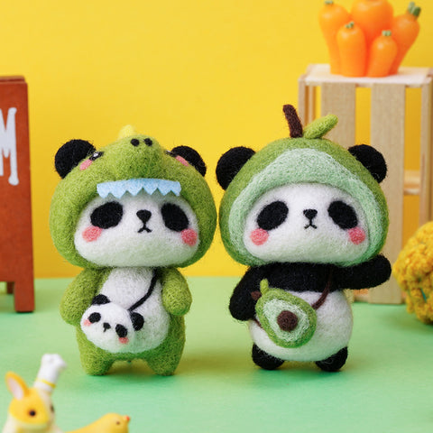 Panda wool felt diy handmade pendant decoration poke show doll