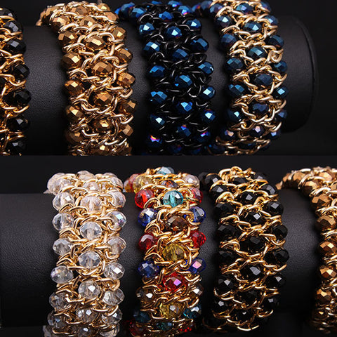 women's colored crystal gemstone braided stretch bracelet bracelet