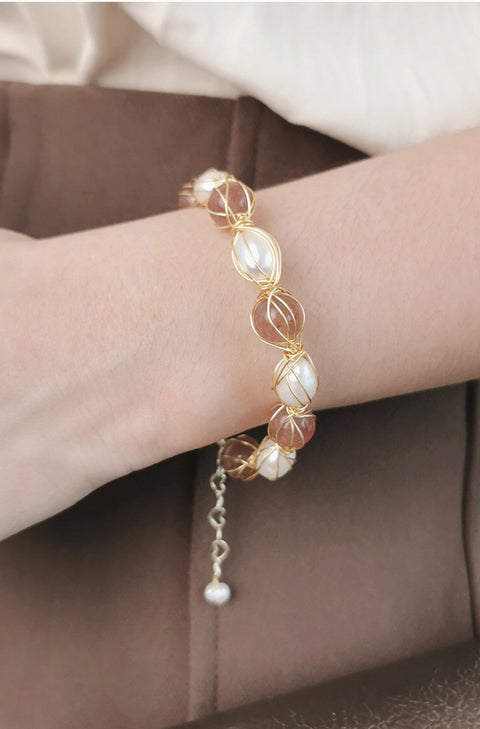 Simple freshwater pearl woven temperament trend creative bracelet