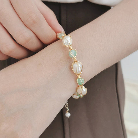 Simple freshwater pearl woven temperament trend creative bracelet