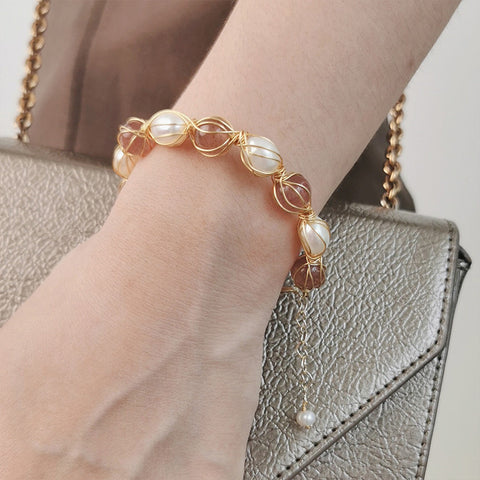 Simple freshwater pearl woven temperament trend creative bracelet