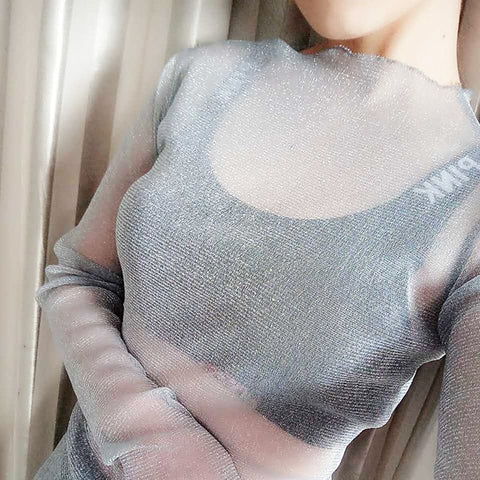 Sexy Mesh Transparent Blouses Tops Clothing Long Sleeve