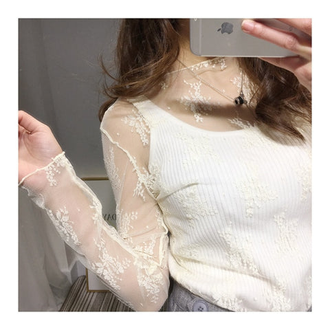 Sexy Mesh Transparent Blouses Tops Clothing Long Sleeve