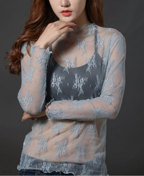 Sexy Mesh Transparent Blouses Tops Clothing Long Sleeve