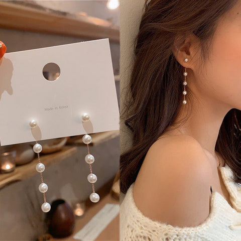 Trend Simulation Pearl Long Earrings Female Moon Star Flower