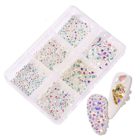 1 Box Crystal Nail Art Rhinestone Gold Silver Bottom Mixed Shape DIY Nail Art 3D Decoration