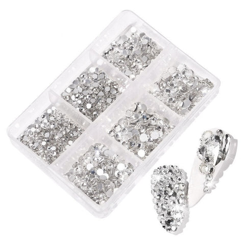 1 Box Crystal Nail Art Rhinestone Gold Silver Bottom Mixed Shape DIY Nail Art 3D Decoration