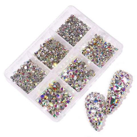 1 Box Crystal Nail Art Rhinestone Gold Silver Bottom Mixed Shape DIY Nail Art 3D Decoration