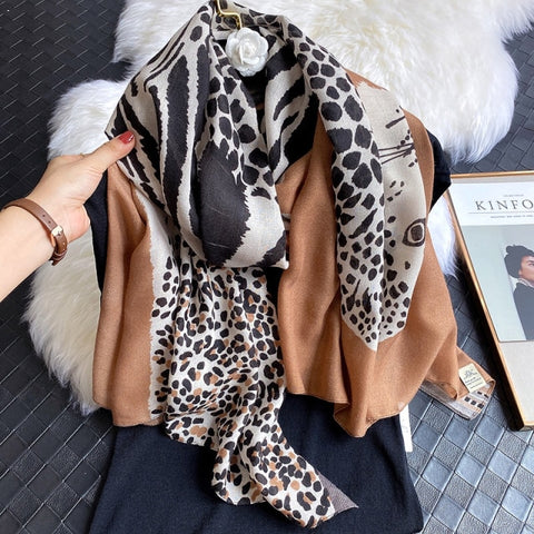 2022 Leopard muslim cotton warm scarf for ladies Inpluser