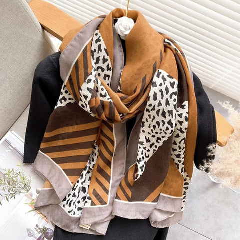 2022 Leopard muslim cotton warm scarf for ladies Inpluser