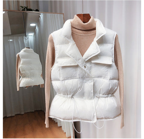 Windproof Warm Waistcoat Female White Duck Down Coat Sleeveless