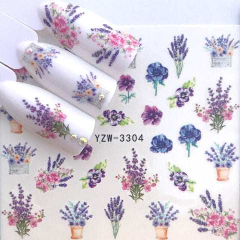 2022 New Simple Blue Flower Nail Art Water Decals Inpluser