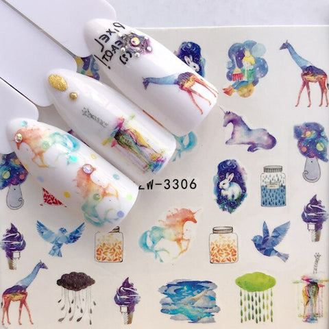 2022 New Simple Blue Flower Nail Art Water Decals Inpluser