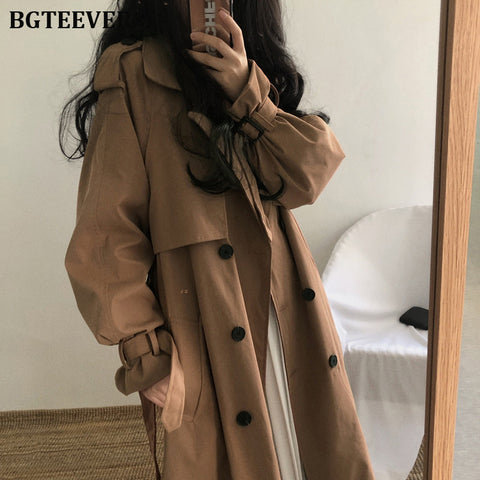 Long Outerwear Loose Overcoat Fashion Double-breasted Windbreaker