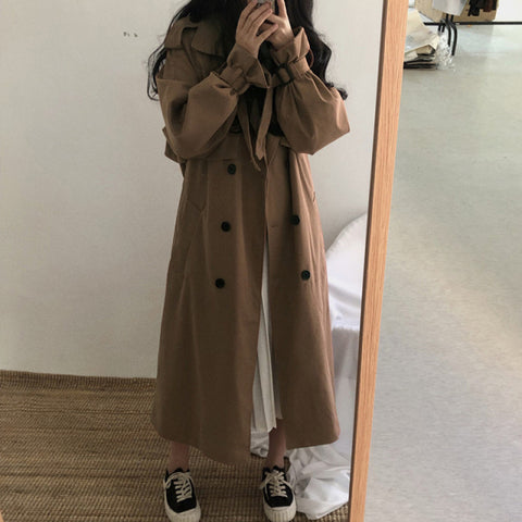 Long Outerwear Loose Overcoat Fashion Double-breasted Windbreaker