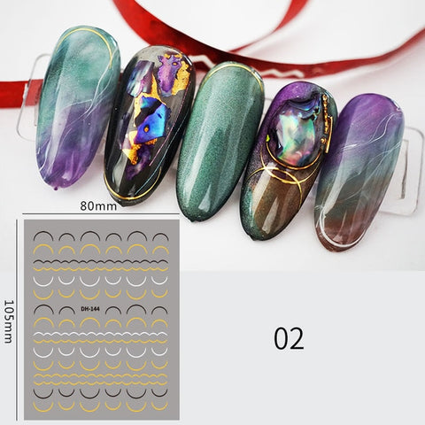 Silver Gold Lines Stripe 3D Nail Stickers Inpluser