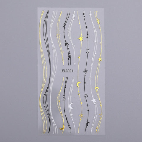 Silver Gold Lines Stripe 3D Nail Stickers Inpluser