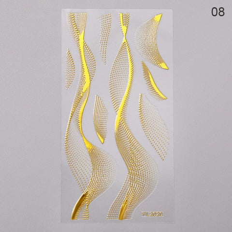 Silver Gold Lines Stripe 3D Nail Stickers Inpluser