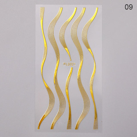 Silver Gold Lines Stripe 3D Nail Stickers Inpluser