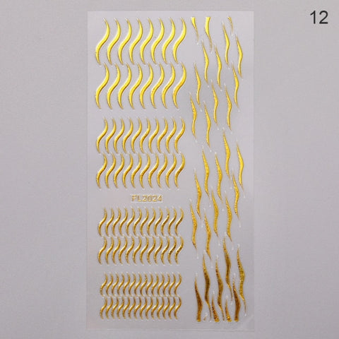 Silver Gold Lines Stripe 3D Nail Stickers Inpluser