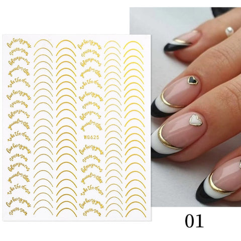 Silver Gold Lines Stripe 3D Nail Stickers Inpluser