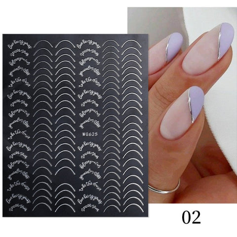 Silver Gold Lines Stripe 3D Nail Stickers Inpluser