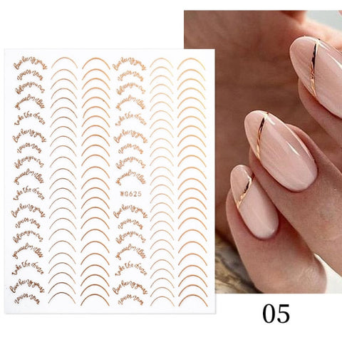 Silver Gold Lines Stripe 3D Nail Stickers Inpluser