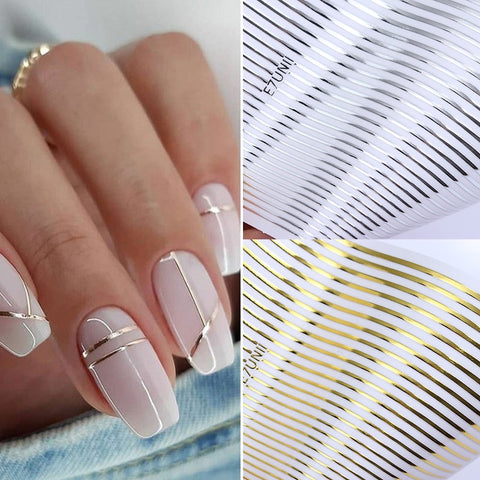 Silver Gold Lines Stripe 3D Nail Stickers Inpluser