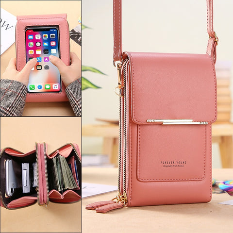 Soft Leather Wallets Touch Screen Cell Phone Purse Crossbody Handbag