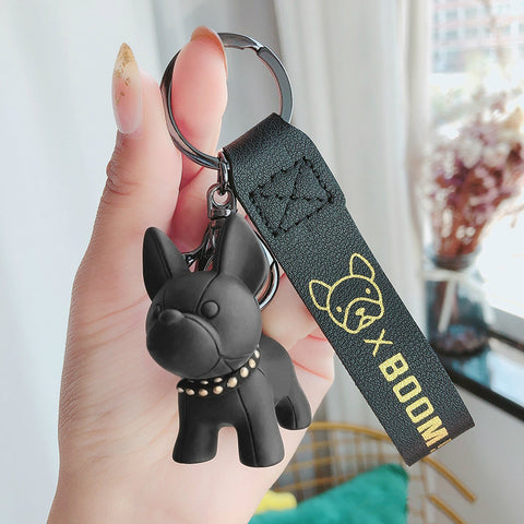 Fashion Punk French Bulldog PU Leather Dog Keychains for Women