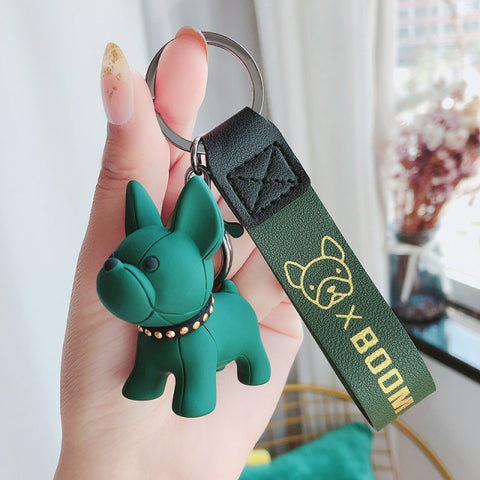 Fashion Punk French Bulldog PU Leather Dog Keychains for Women