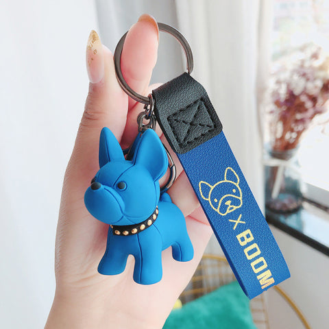 Fashion Punk French Bulldog PU Leather Dog Keychains for Women