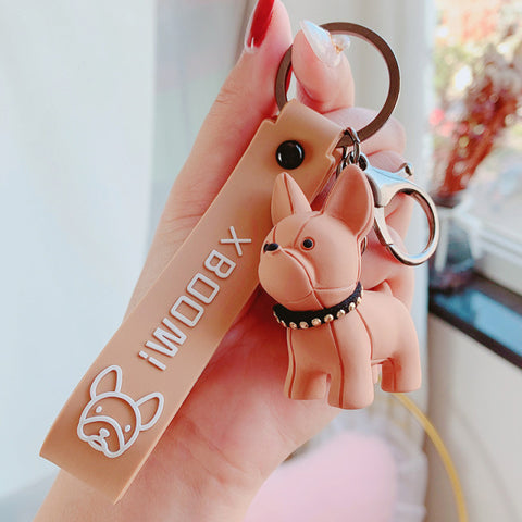 Fashion Punk French Bulldog PU Leather Dog Keychains for Women