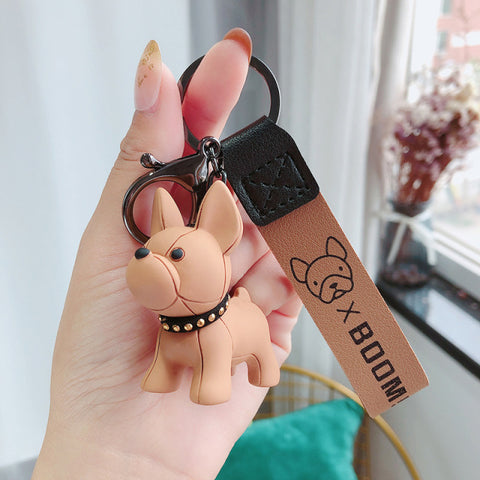 Fashion Punk French Bulldog PU Leather Dog Keychains for Women