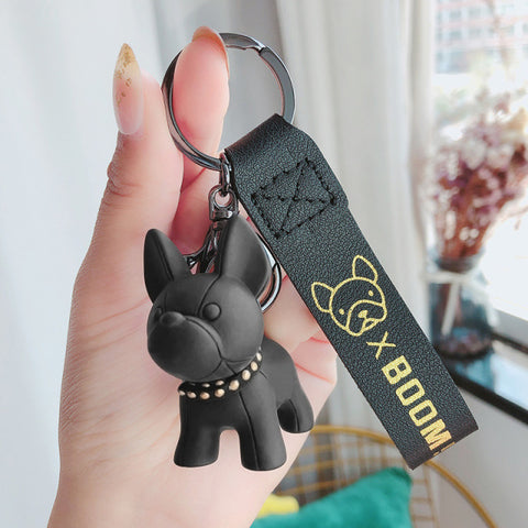 Fashion Punk French Bulldog PU Leather Dog Keychains for Women